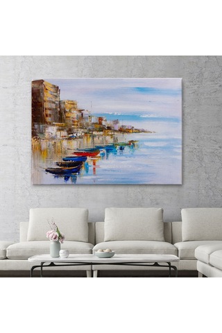 Es10 Özel Tasarım Sahildeki Renkli Tekneler Dekoratif Kanvas Duvar Tablosu-3723 (50 x 70)