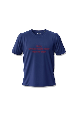 North Whiskers Sorry My Face Reacts Faster Than My Brain Yazılı Baskılı Lacivert Unisex %100 Pamuk T-shirt Lacivert - 875710150 Lacivert - 875710150 Lacivert