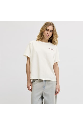Jack & Jones Kadin Sirt Baskili Kisa Kollu Tisört - Blomma - 12296303 Blanc De Blanc