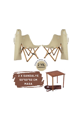 Bag The Joy Ahşap Masa Sandalye Seti Kahverengi - Bej -50 50 50cm Bej
