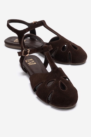 Luvishoes Nathalıe Kahverengi Süet Hakiki Deri Kadın Sandalet