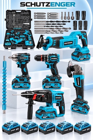 5 Batarya 5 Li Set Şarjlı Tilki Kuyruğu-somun Sökme-taşlama-kırıcı Delici Hilti-matkap Kömürsüz Mavi 8011