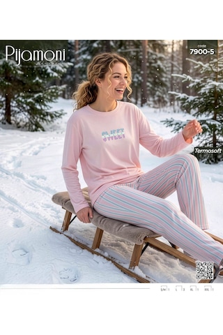 Pijamoni 7900-5 Bayan Termosoft Pijama Takım Pembe