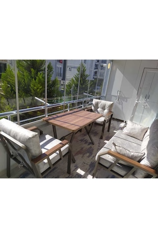 2+1+1 Masa Demonte Bahçe Balkon Mobilyası Sütlü Kahve