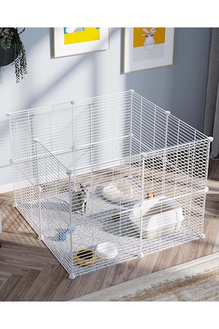 Hodbehod 16 Panel Beyaz Hayvan Oyun Kafesi Portatif Modüler Kedi Kuş Evcil Hayvan