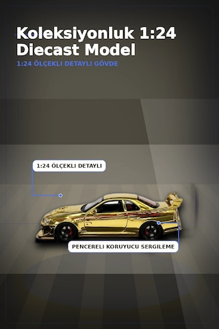 Diecast Metal 1/24 R34 Gtr Model Araba - 14 Yaş Ve Üzeri Koleksiyon İçin Tekli Paket Bx-313407