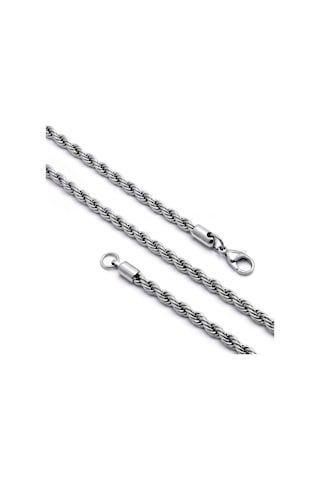Premium Parlak Ve Şık Rope Halat Erkek 316l Çelik Kolye 6mm 55cm 3183eck033 - Gümüş Renk