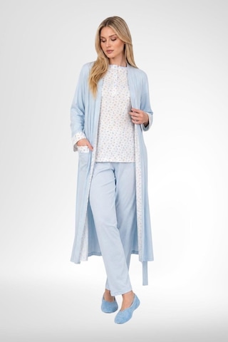 Mecit Pijama Mecit 6397 Mavi Kadın Uzun Sabahlıklı Pijama Takımı
