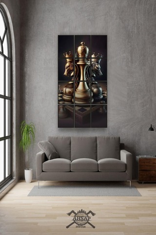 12 Parça Satranç Çerçeve Görünümlü Mdf Tablo Duvar Süsü Hediyelik Eşya 45cm X 85cm Renkli - 602526223 Renkli