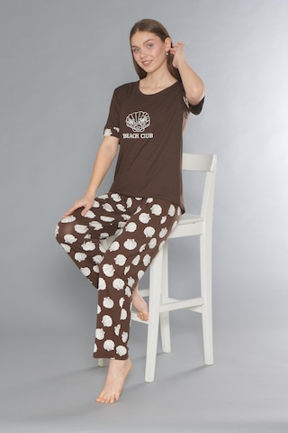 Flz Kısa Kol Yazlık Viskon Pijama Takımı Beach Club Flz 88-110 Kahve
