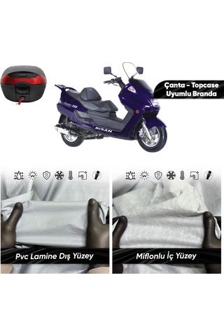 Bısan Senator 150 Motosiklet Brandası Su Geçirmez Miflonlu Topcase Çanta Uyumlu