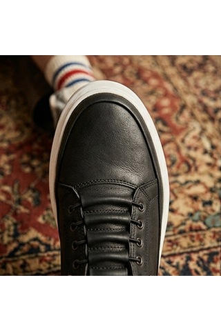 Genel Markalar Erkek Siyah Beyaz Tabanlı Retro Sneaker Siyah