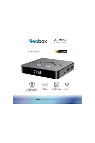 Dreamstar Neobox Alpha 4k Uhd Tv Box 2 Gb Ram 16 Gb Hafıza Android 14 Dört Çekirdekli Işlemci