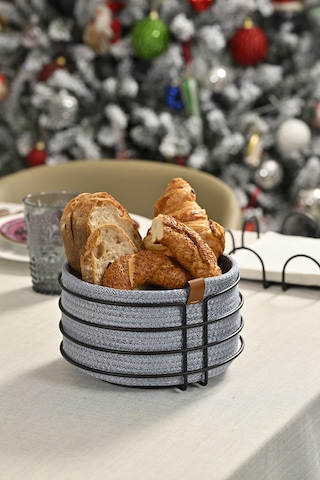 Mat Siyah Yuvarlak Ekmek Sepeti Şık,ekmeklik Açık Mavi Hasır Örmeli Makrome-çok Amaçlı Metal Paslanmaz Siyah