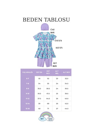 My Kids Wear Kız Çocuk Desenli Şortlu Bone Li Mayo Takımı 12574 Lila