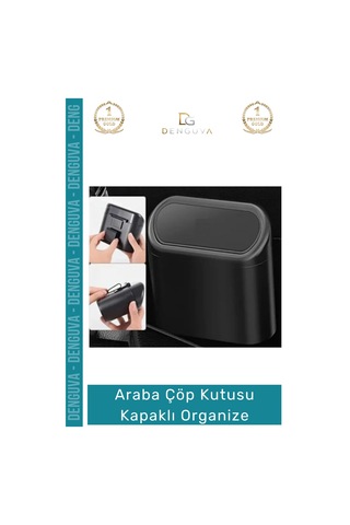 Otoaksesuar Araç İçi Ergonomik Hijyenik Dayanıklı Otomobil Çöp Kutusu Kapaklı Organize Siyah
