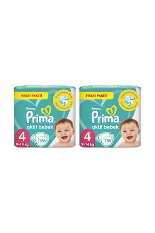Prima Aktif Bebek 4 Beden Maxi Bebek Bezi 2 Aylık Fırsat Paketi 272 Adet 2'li