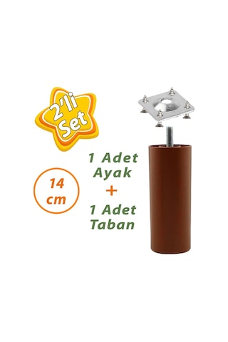 Destek Ayağı 14 Cm Kahverengi Ve Metal Düz Ayak Tabanı M8 Civatalı İnce Diş Mobilya Kanepe Baza Seti