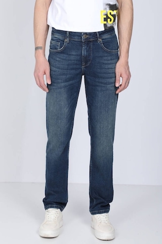 Erkek Koyu Mavi Düz Paça Jean Pantolon