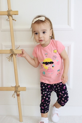 Harika Kids Kız Bebek Kaprili Kısa Kollu Kız Desen Baskılı Yazlık Basic Alt-üst Takım 6-24 Ay 001