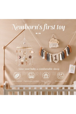 Ruicoo Güvenli Ahşap Bebek Yatak Zilleri - Tohum İpi Örgü Bebek Odası Dekorasyonu - Tohum Desenli Hafif Uyku Zili Gri Gri