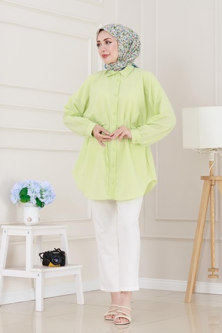 Sevitli Önü Ekli Bol Kalıp Tunik-sarı-5205 Sarı