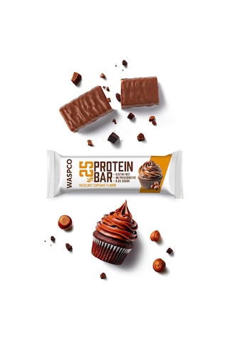 Waspco Bitter Çikolata Kaplı Fındıklı Cupcake Aromalı Protein Bar 36G x 12 Adet