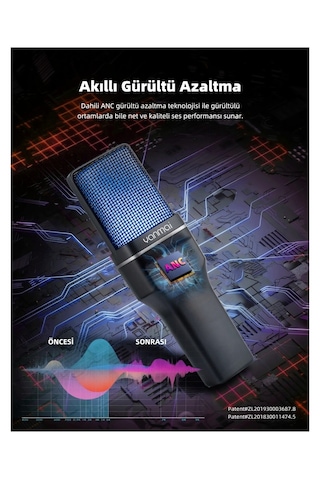 Profesyonel Rgb Yayın,stüdyo,oyun Kablosuz Kondenser Mikrofon,anc Gürültü Azaltma, 18 Saat Pil, Tripod Ve Pop Filtre Dahil