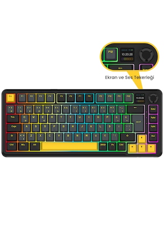 Rampage Kenpachi 75 Ekranlı 2.4g + Bt Wireless Rgb Hot Swap Gasket Oil Switch Türkçe Mekanik Oyuncu Klavyesi