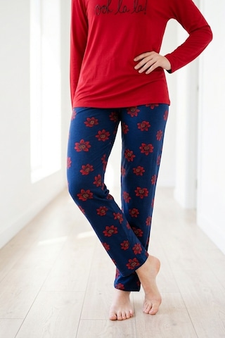 Mataş Kadın Desenli Bambu Viskon Uzun Kollu Soft Örme Mevsimlik Yumuşak Pijama Takımı Kırmızı