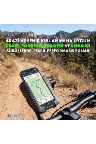 Microcase Bisiklet Ve Motosiklet Ayna Bağlantılı Telefon Tutucu 360 Döner Başlık Kilit Mekanizmalı 3.5-6.8 İnç Uyumlu Kaymaz Silikon Pedli Motor Bisiklet Telefon Tutucu - Al5740 Siyah
