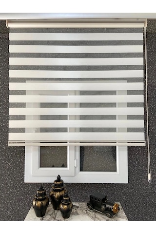 Ithal Bambu Ekru Zebra Stor Perde Eteği Düz 1.kalite Alüminyum Kasa Metal Ayak Ekru