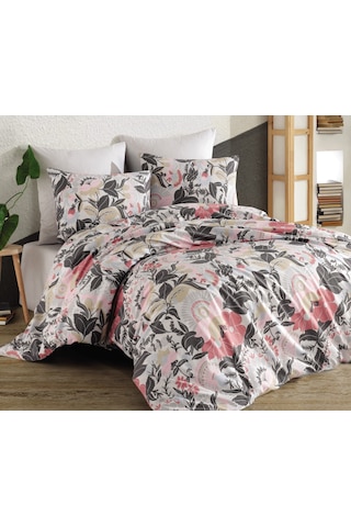 Yonca Tek Kişilik Nevresim Seti %100 Pamuk Gri & Pembe 3 Parça 160x220 Çarşafsız
