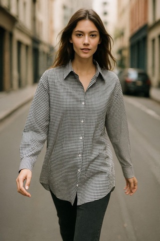 Kadın Siyah Beyaz Kareli Oversize Gömlek Relaxed Over Fit Ekoseli Gömlek Çok Renkli