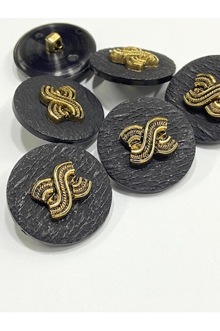 Kaban Mont Düğmesi / Kabartma Gold Detaylı / Siyah 2,7 Cm / Kod:2620