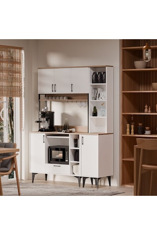 MEZZA SET 5260-5261 COFFEMATE Kahve Köşesi Çok Amaçlı Dolap Kiler Mutfak Dolabı Sepet Beyaz