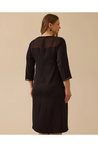 Büyük Beden Pullu Transparan Detaylı Elbise Gala-xi Siyah