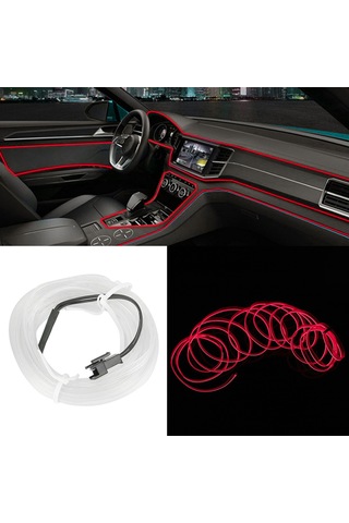 Wezone Araba İç Dekorasyon Led Işık Şeridi 4m, Klips Tipi, Kırmızı Renk, Sigara Ateşleyici Beslemeli, Esnek Ve Kolay Kurulum