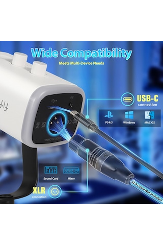 Podcast Stüdyosu Akışı İçin Usb Xlr Mikrofon, Dinamik Mikrofon Bilgisayarı, Ps4/5 Mac Mixer Ses Kartları İçin Sessiz Düğmeli Sku: Smg8690010084538