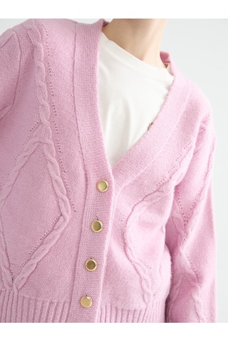 Lcw Comfort Pembe V Yaka Kendinden Desenli Kadın Triko Hırka