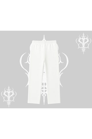 Beyaz Baggy Eşofman Altı Özel Logolu Beyaz