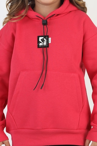 Kapüşonlu Art Baskılı Kanguru Cepli Kız Çocuk Sweatshirt-90847 Fuşya