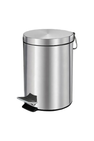 12 Lt Metal Çöp Kovası Pedallı Paslanmaz Gri