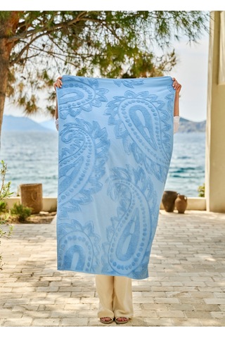 Bella Maison %100 Pamuk Paisley Jakarlı Plaj Havlusu Mavi 90x160 Cm Mavi