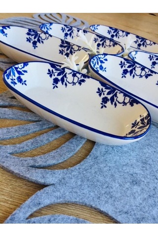 Yasemin Model 6'lı Oval Kahvaltılık Mavi Beyaz