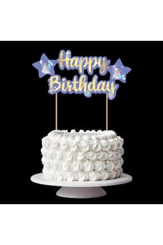 Deniz Kızı Temalı Happy Birthday Kaligrafi Pasta Üstü Süs Tüm Yaşlar