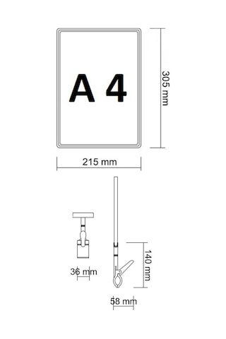 3 Adet Beyaz A4 Mandallı Raf Sepet Etiketi Çerçeveli Etiketlik Beyaz