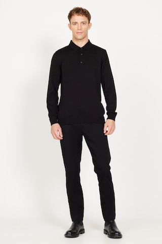 AC&Co / Altınyıldız Classics Erkek Sıyah Standart Fit Normal Kesim Polo Yaka Pamuklu Triko Kazak Siyah