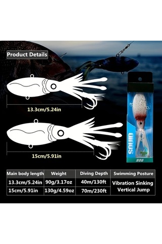 Fochsia C+d 130g Lurego Ağır Yumuşak Yem 2 Adet Işık Saçan Kalamar Yapay Yem 52 İnç Büyük Sualtı Balıkçılık Hediyesi