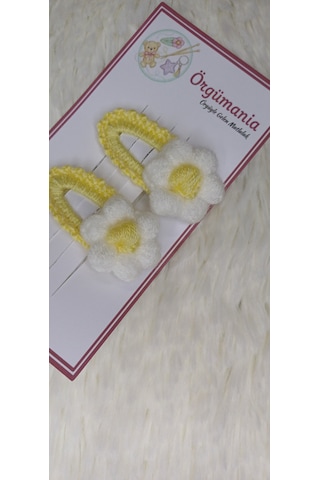 Amigurumi Toka - Çıtçıtlı El Örgüsü Toka 1 Çift Açık Sarı